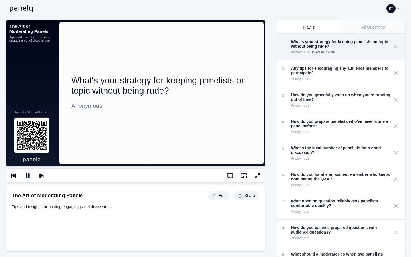 PanelQ - Interactive Q&A Platform for Live Events & Panels